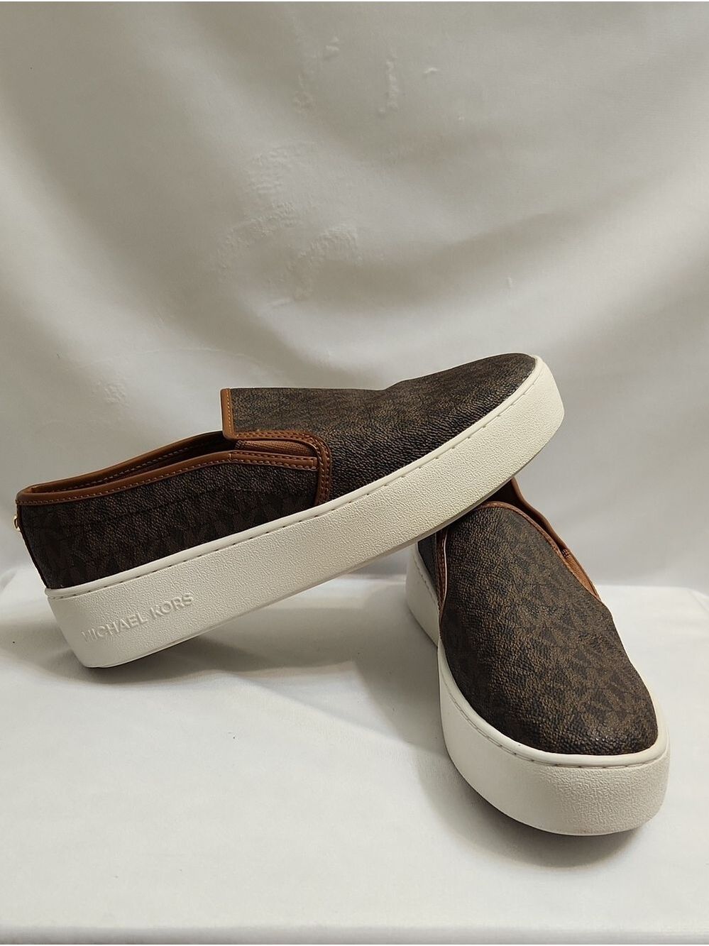 Michael Kors Brown MK Logo-Print Slip-On Platform Sneakers (Size 7.5)